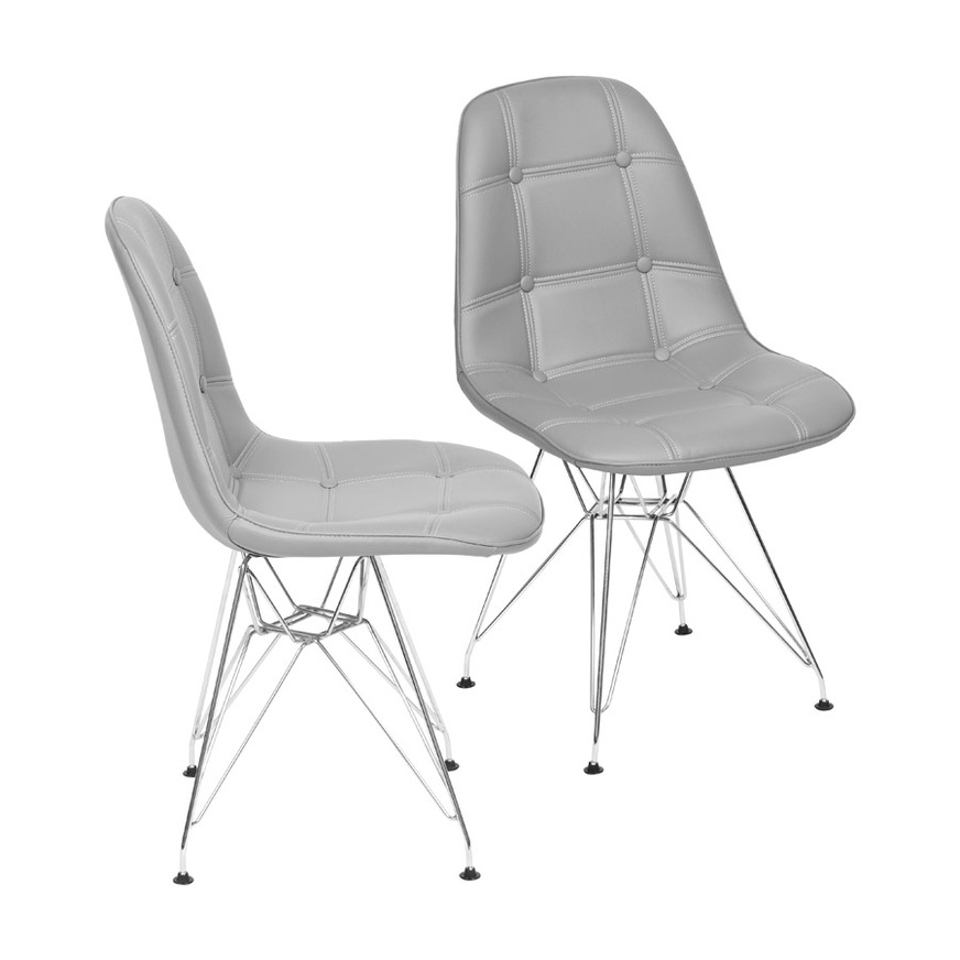 Kit 2 Cadeiras Botone base Cromada Cinza