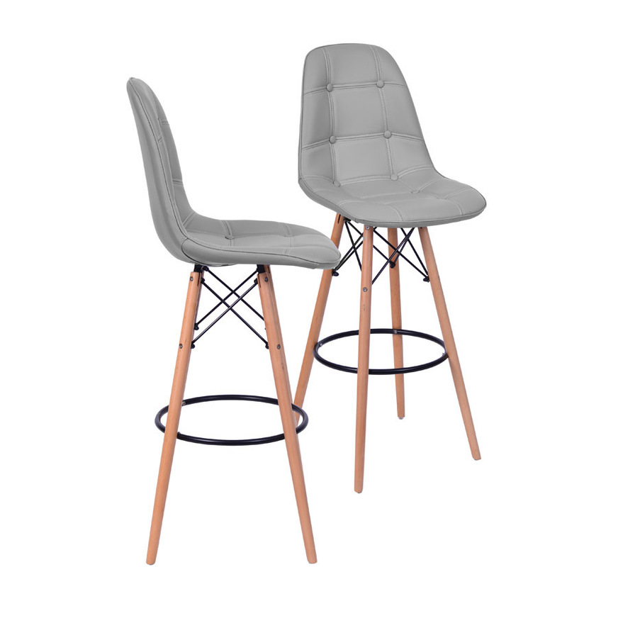 Kit 2 Banquetas Eames DKR Botone Cinza