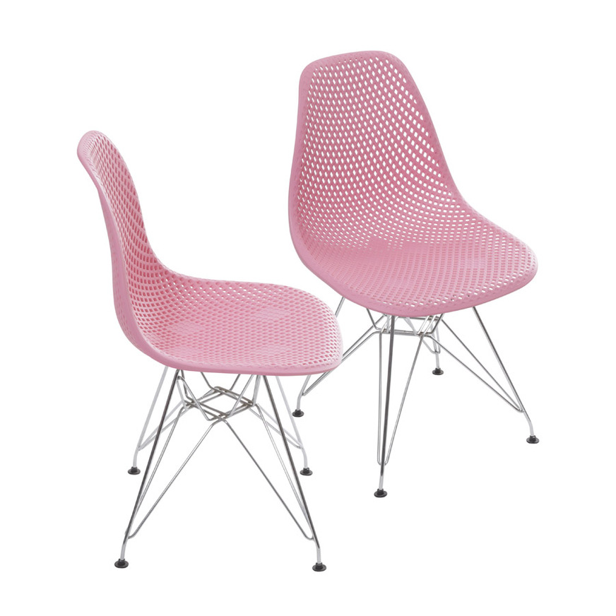 Kit 2 Cadeiras Colmeia base Cromada Rosa