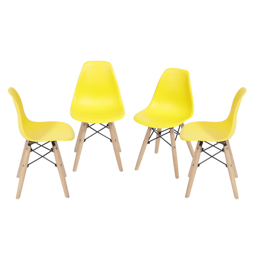 Kit 4 Cadeiras Charles Eames DKR Kids base Madeira Amarela