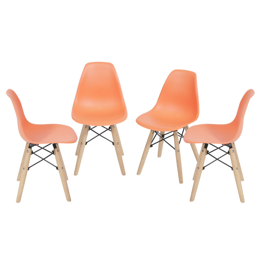 Kit 4 Cadeiras Charles Eames DKR Kids base Madeira Laranja