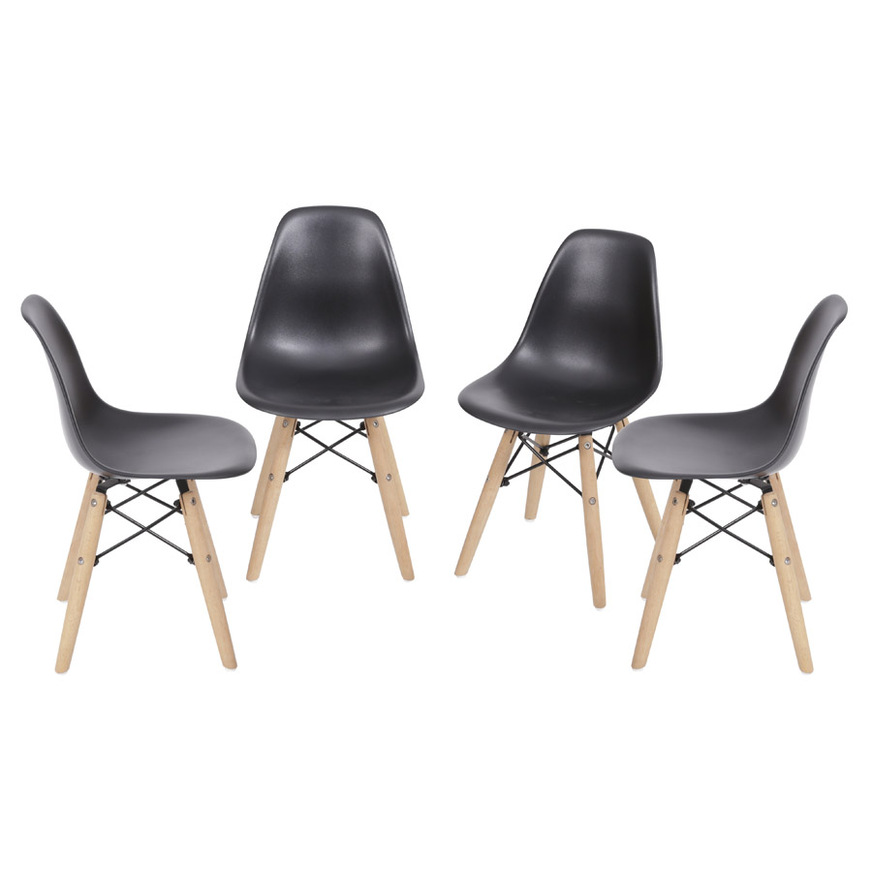 Kit 4 Cadeiras Charles Eames DKR Kids base Madeira Preta
