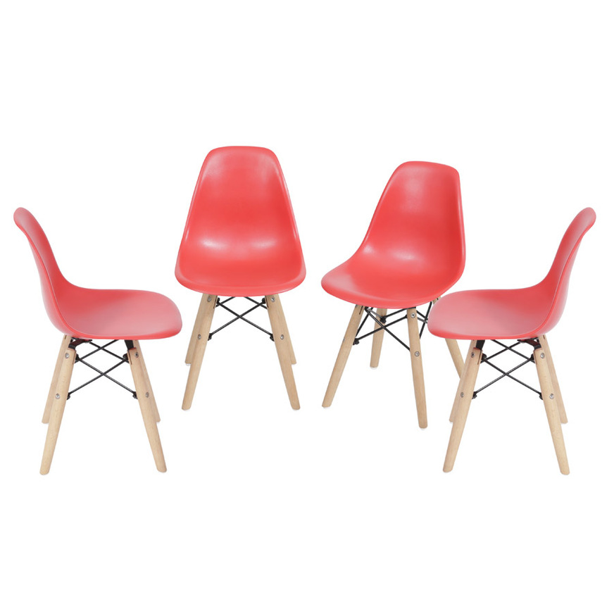 Kit 4 Cadeiras Charles Eames DKR Kids base Madeira Vermelha