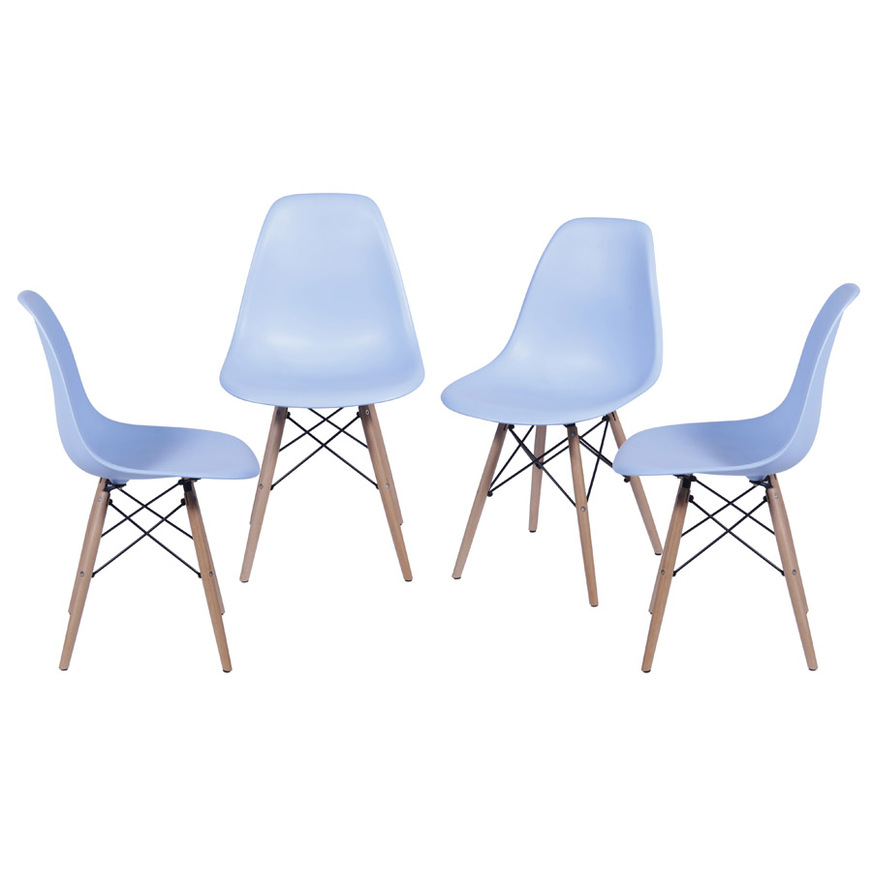 Kit 4 Cadeiras Charles Eames DKR Kids base Madeira Azul