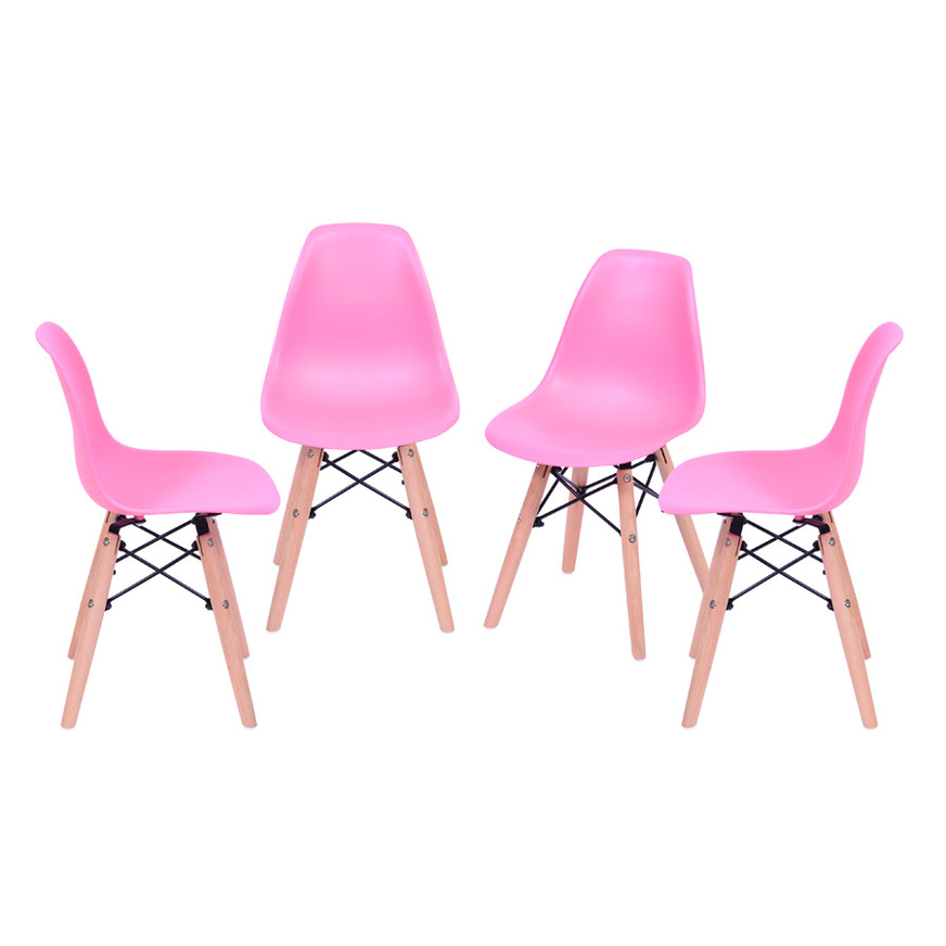 Kit 4 Cadeiras Charles Eames DKR Kids base Madeira Rosa