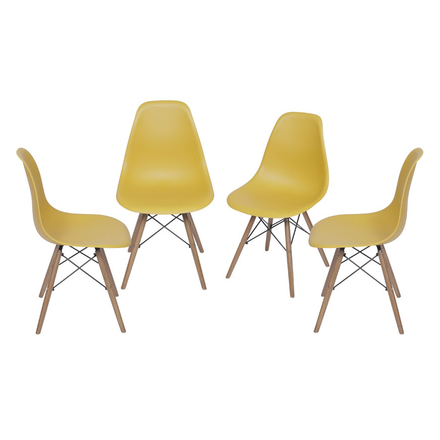 Kit 4 Cadeiras Charles Eames DKR base Madeira Açafrao
