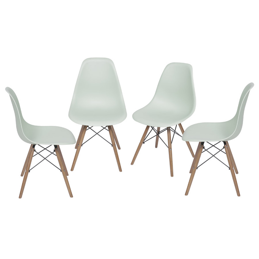 Kit 4 Cadeiras Charles Eames DKR base Madeira Verde claro