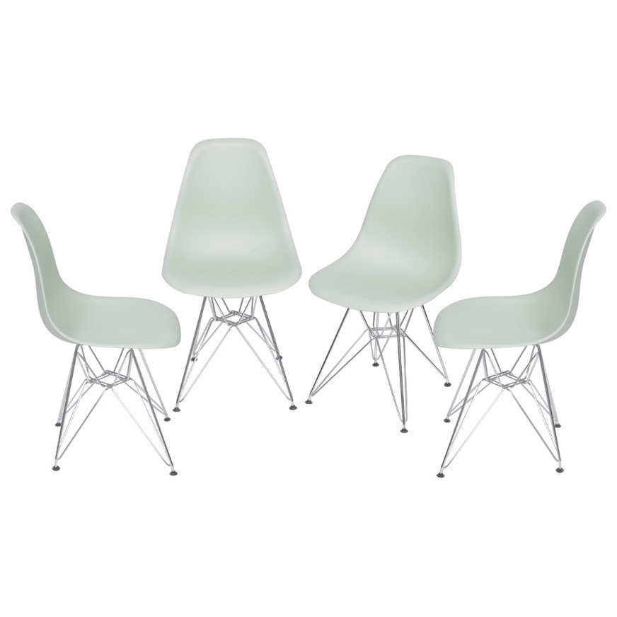 Kit 4 Cadeiras Charles Eames DKR base Cromada Verde claro