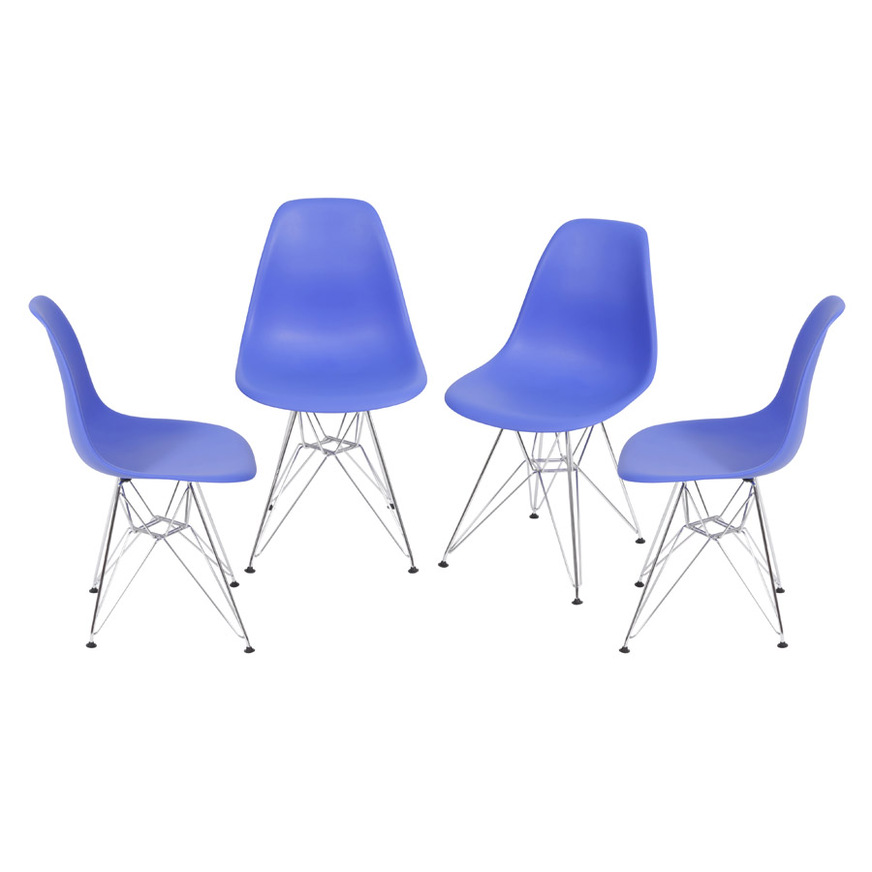 Kit 4 Cadeiras Charles Eames DKR base Cromada Azul marinho