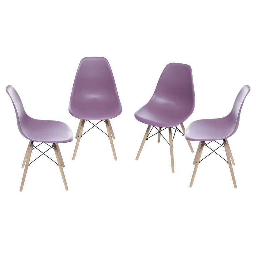 Kit 4 Cadeiras Charles Eames DKR base Madeira Roxa