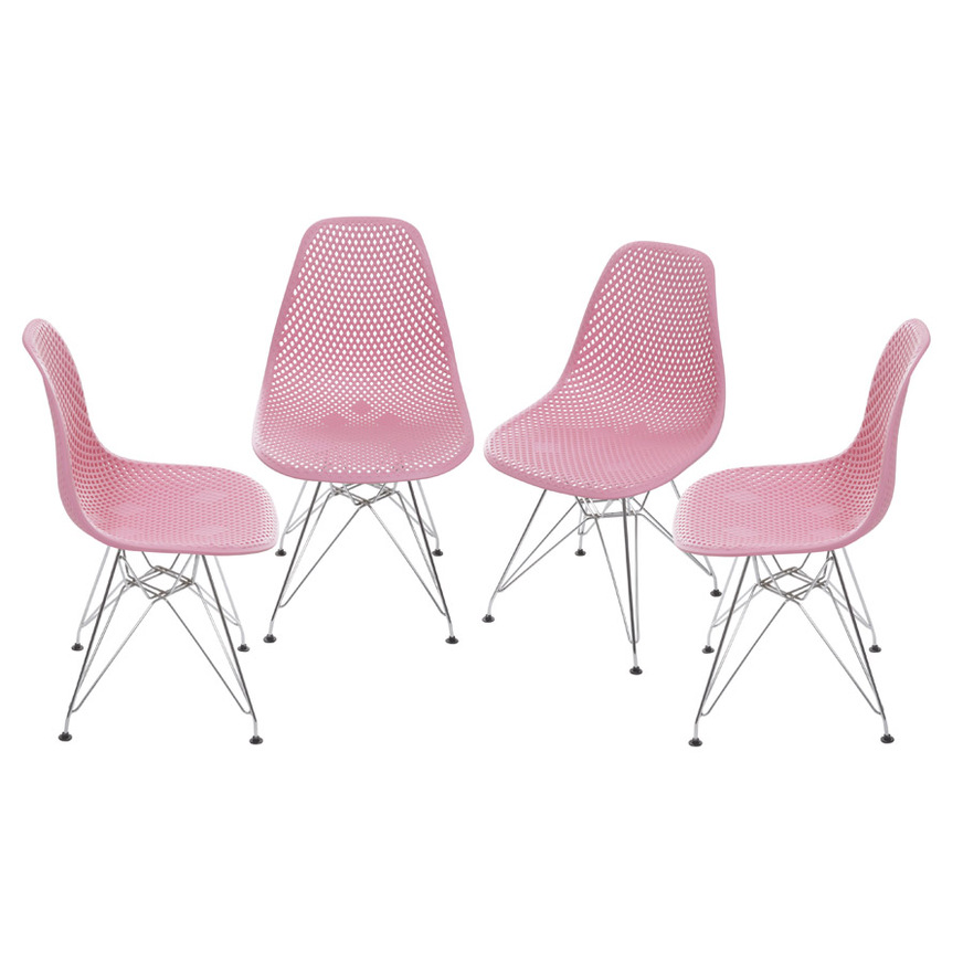 Kit 4 Cadeiras Colmeia base Cromada Rosa