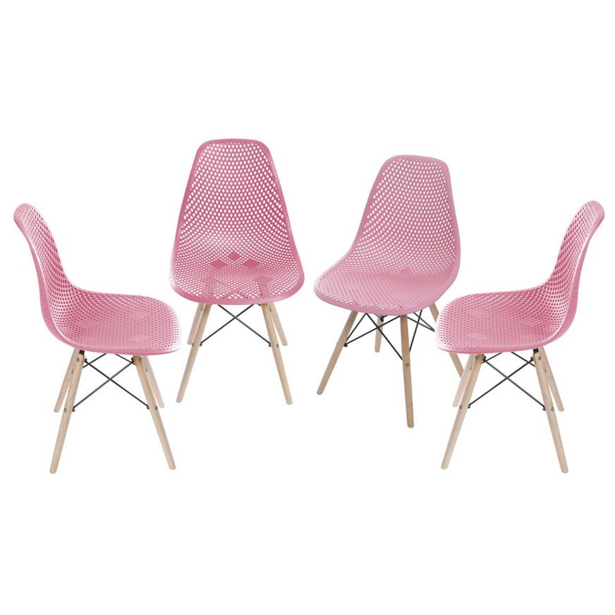 Kit 4 Cadeiras Colmeia base Madeira Rosa