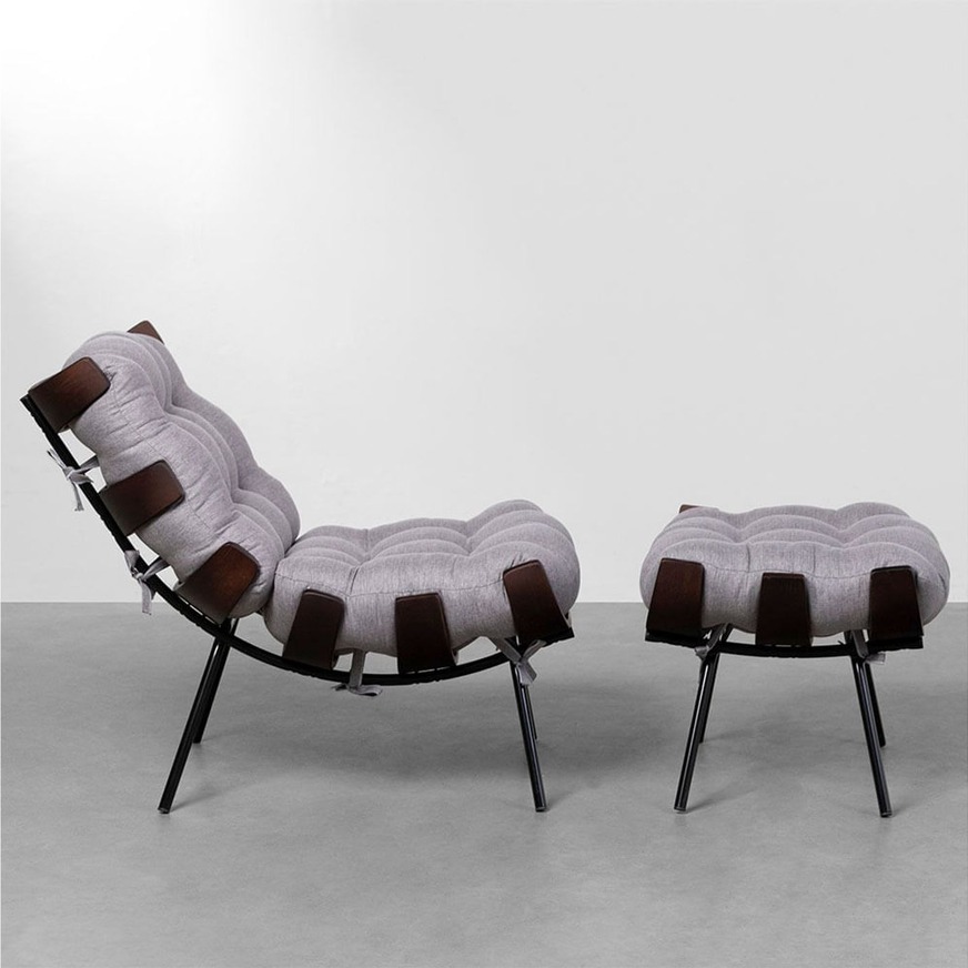 Poltrona com Puff Costela Slim Dark Cinza