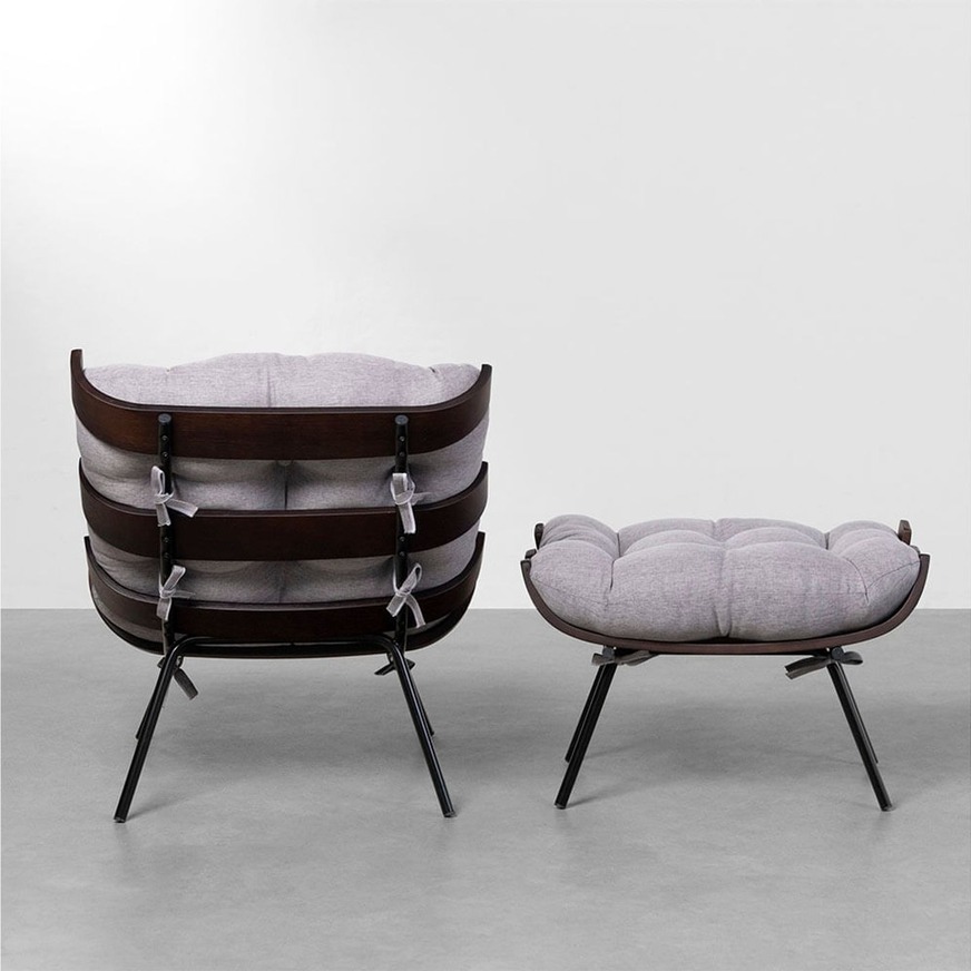 Poltrona com Puff Costela Slim Dark Cinza