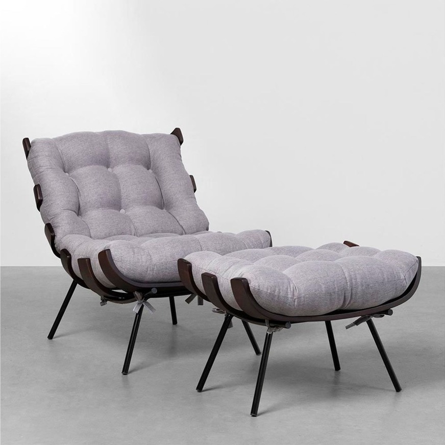 Poltrona com Puff Costela Slim Dark Cinza