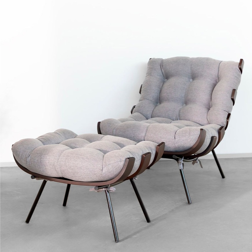 Poltrona com Puff Costela Slim Dark Cinza